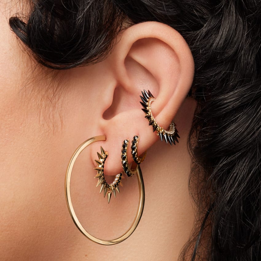 Reverse Set Black Diamond Eternity Hoop Earring - Image 47
