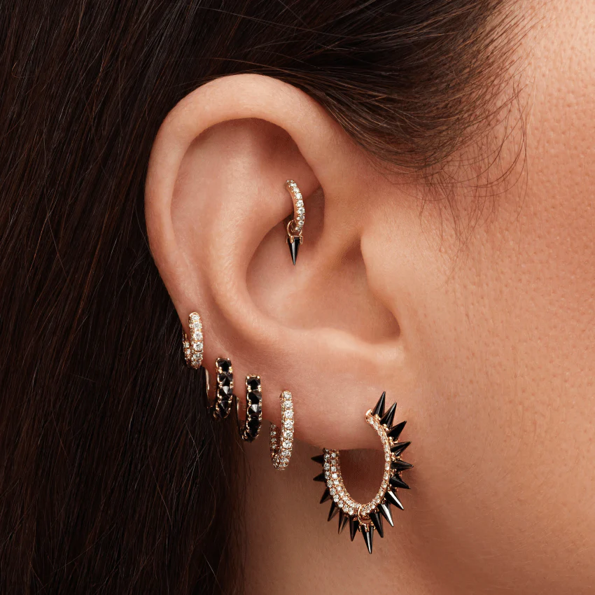 Reverse Set Black Diamond Eternity Hoop Earring - Image 56