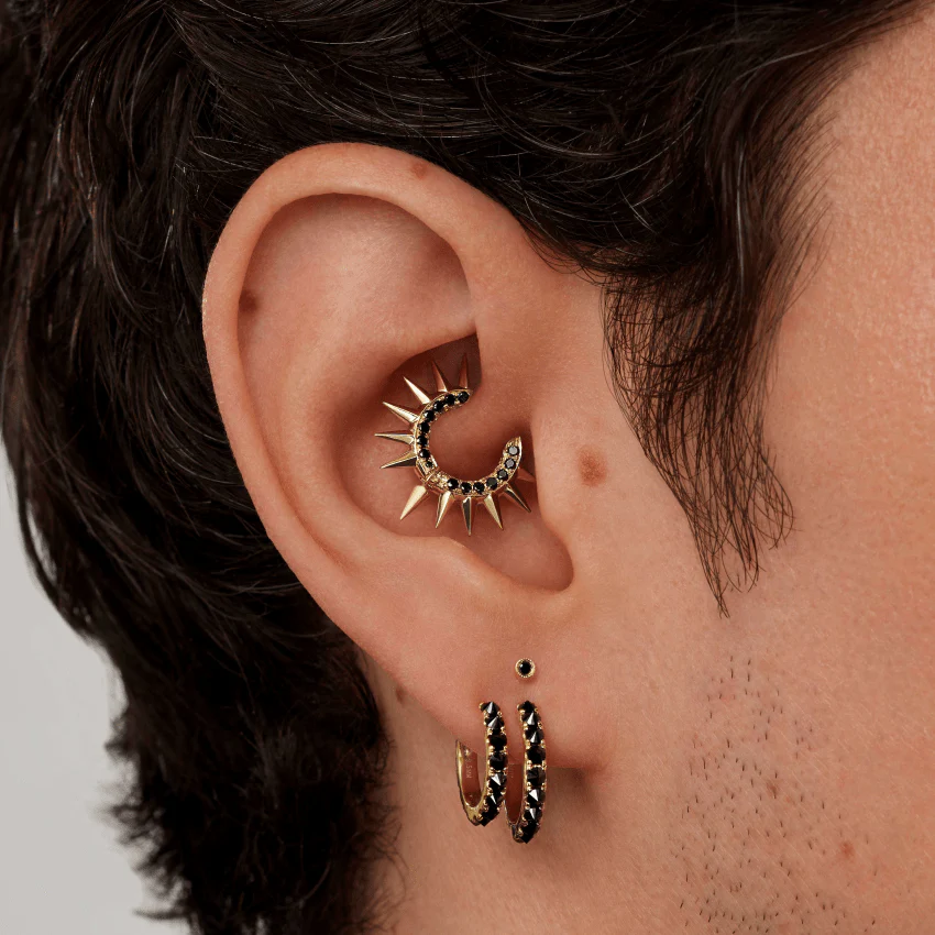 Reverse Set Black Diamond Eternity Hoop Earring - Image 63
