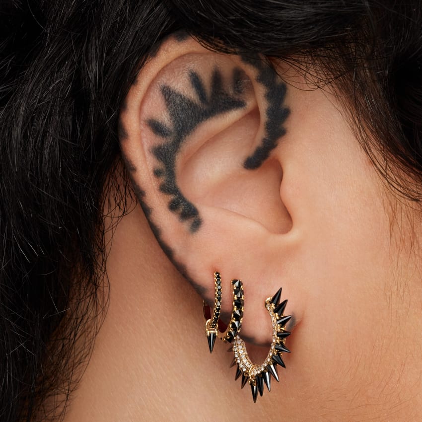 Reverse Set Black Diamond Eternity Hoop Earring - Image 73