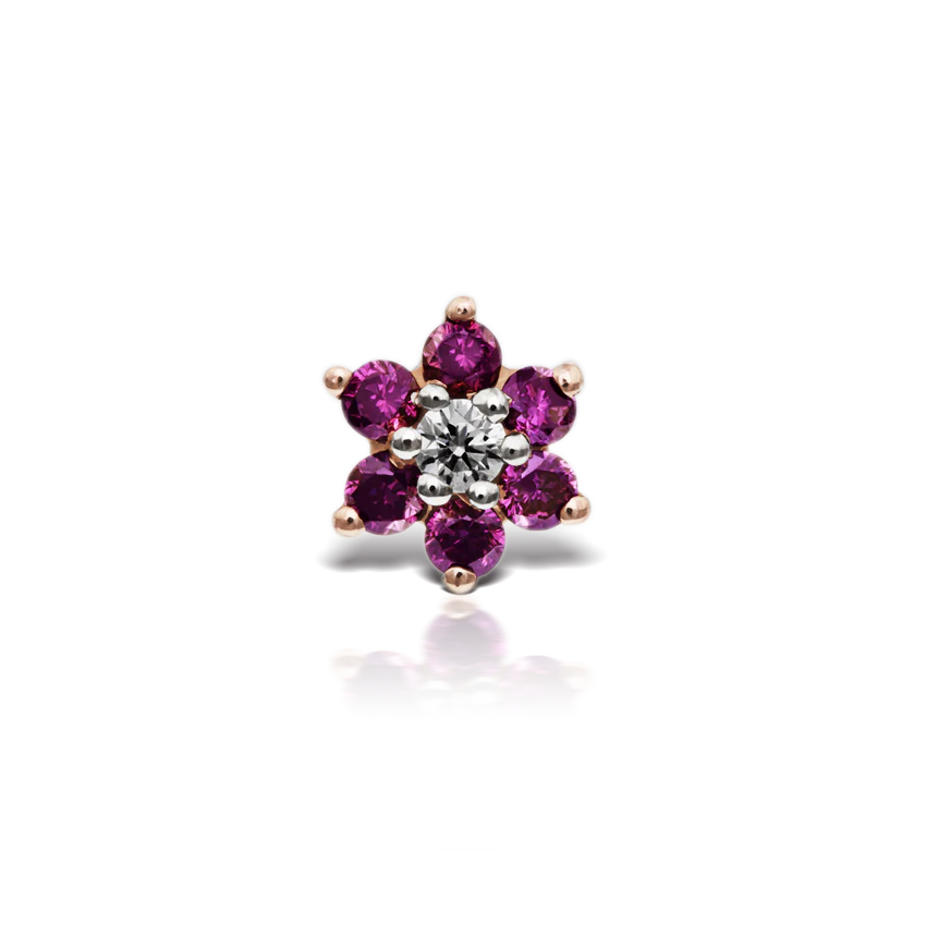 Rose Purple Diamond Flower Threaded Stud Earring With Titanium Backing - Image 11