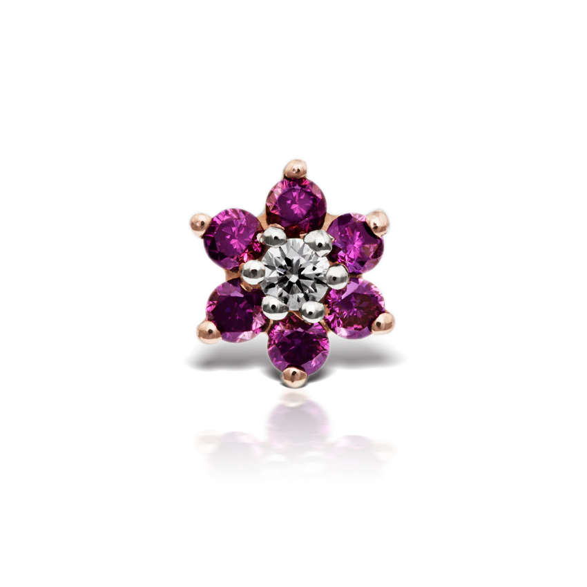 Rose Purple Diamond Flower Threaded Stud Earring With Titanium Backing - Image 14