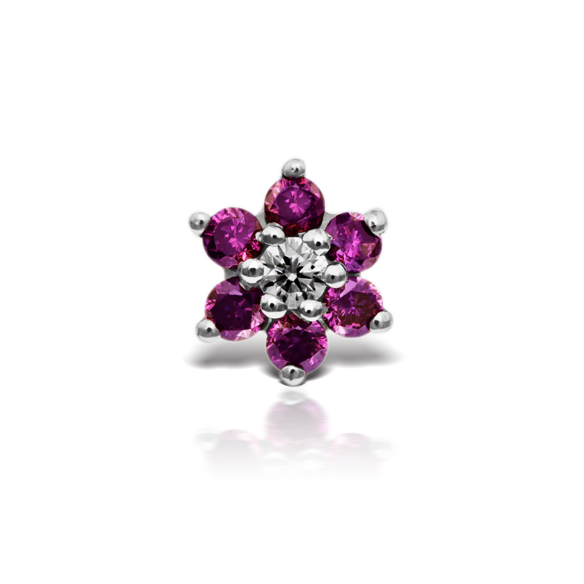 Rose Purple Diamond Flower Threaded Stud Earring With Titanium Backing - Image 6
