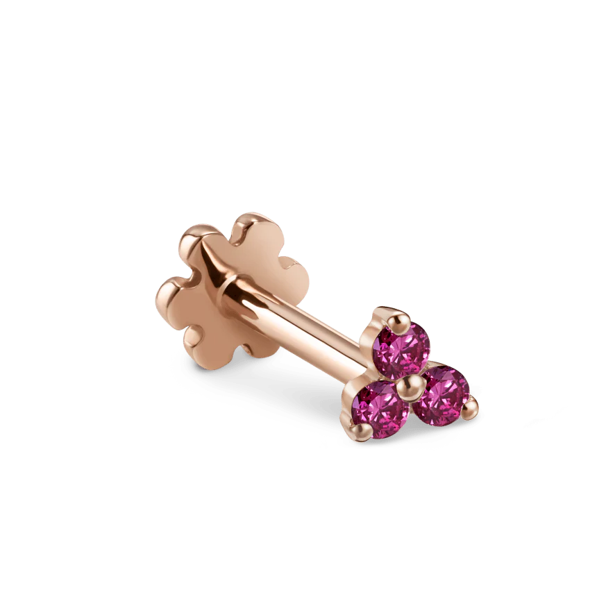 Rose Purple Diamond Trinity Threaded Stud Earring With Titanium Backing