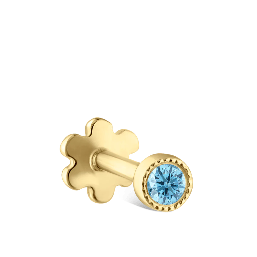 Scallop Set Light Blue Diamond Threaded Stud Earring With Titanium Backing - Image 4