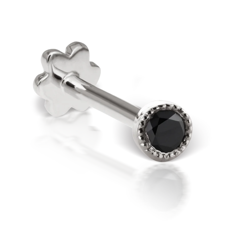 Scalloped Set Black Diamond Threaded Stud Earring - Image 12