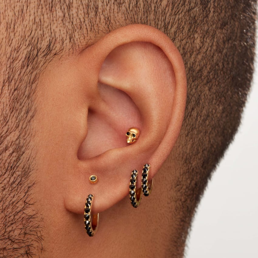 Scalloped Set Black Diamond Threaded Stud Earring - Image 19
