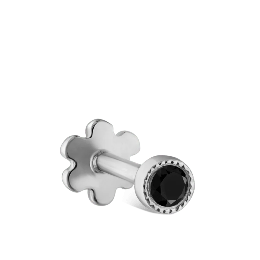 Scalloped Set Black Diamond Threaded Stud Earring - Image 2