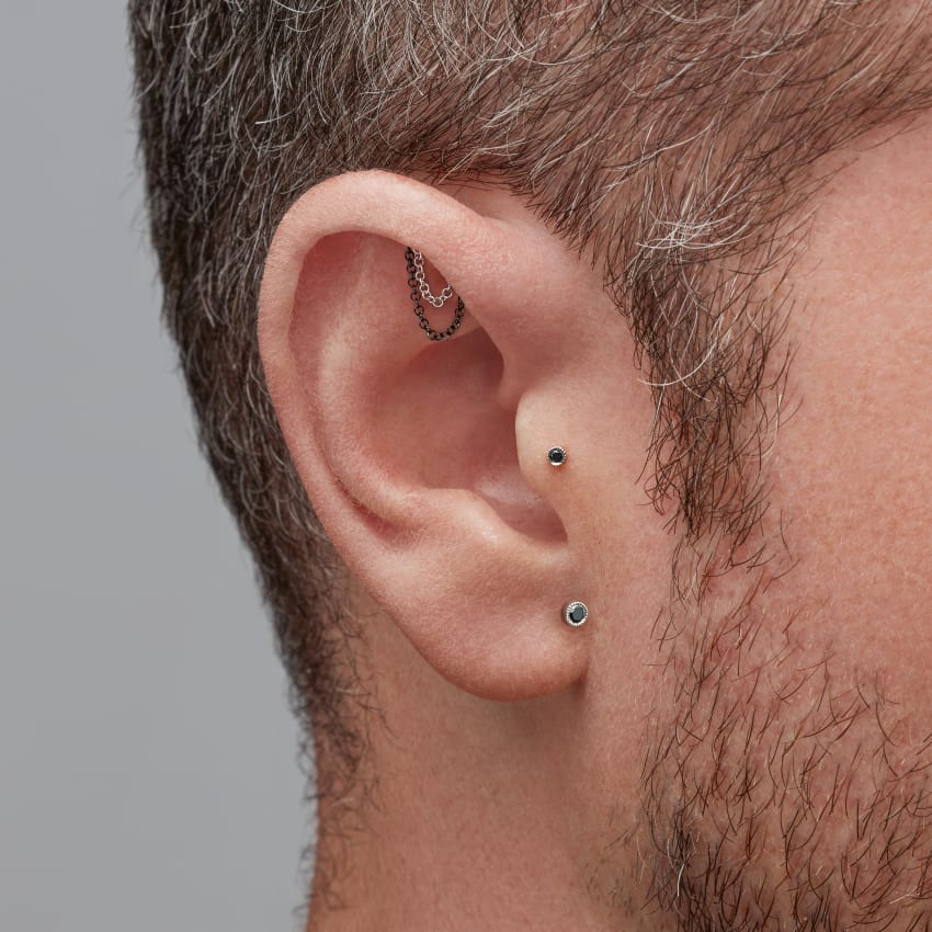 Scalloped Set Black Diamond Threaded Stud Earring - Image 21