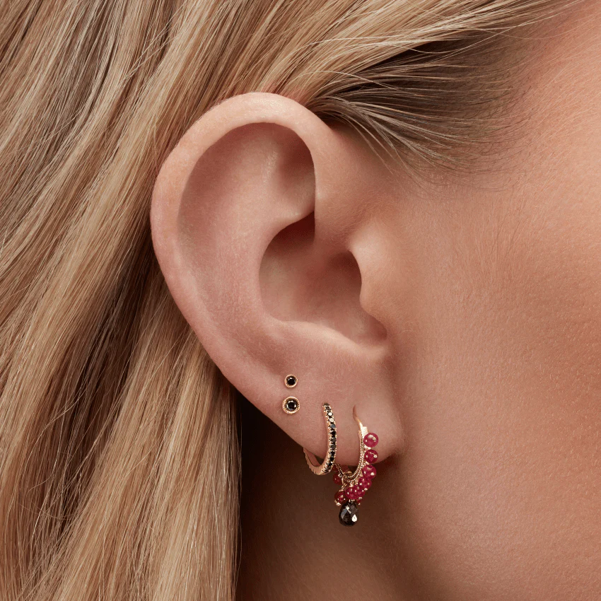 Scalloped Set Black Diamond Threaded Stud Earring - Image 22