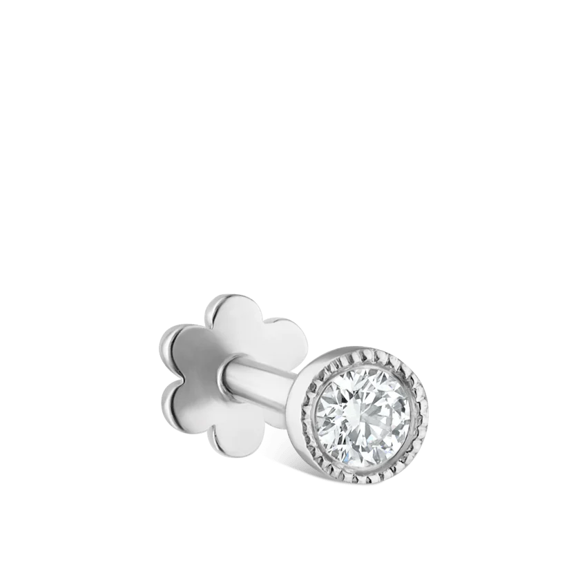 Scalloped Set Diamond Threaded Stud Earring With Titanium Backing