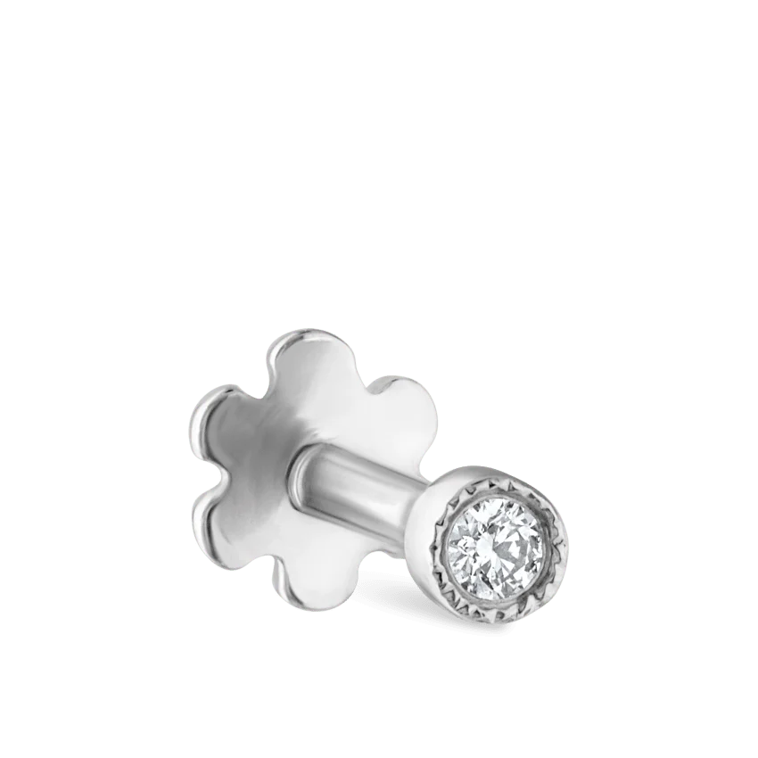 Scalloped Set Diamond Threaded Stud Earring With Titanium Backing - Image 2