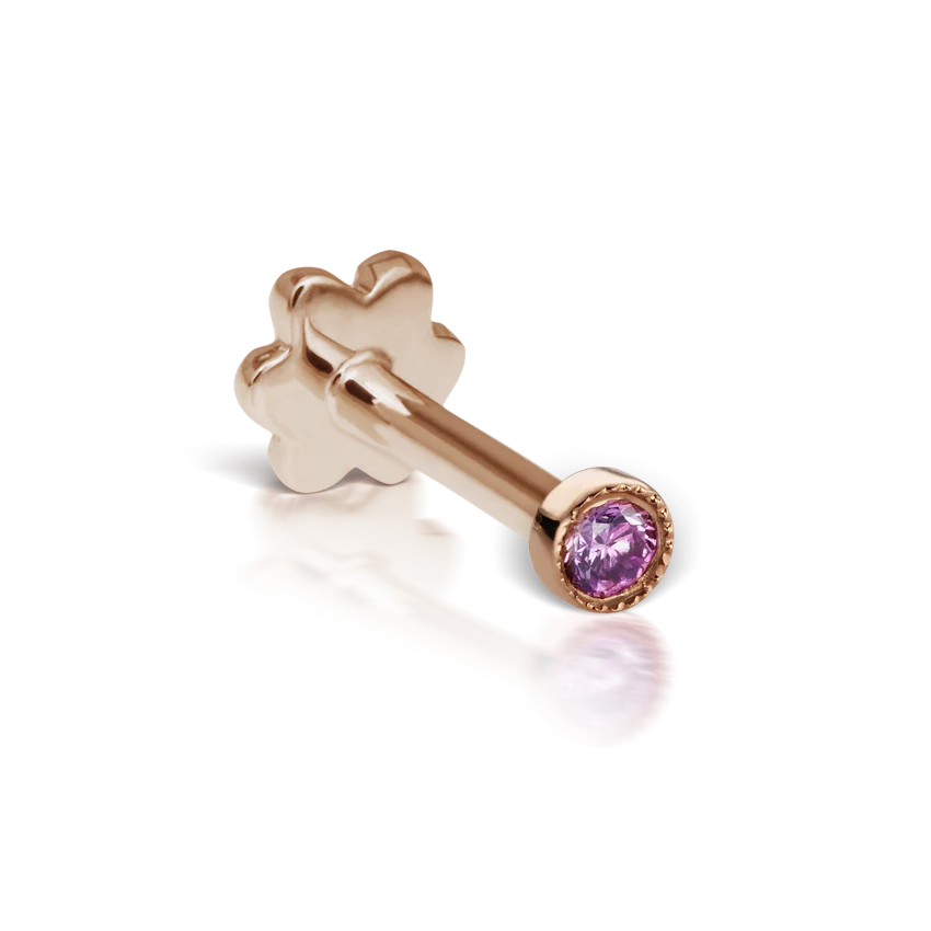 Scalloped Set Rose Purple Diamond Threaded Stud Earring With Titanium Backing - Image 12