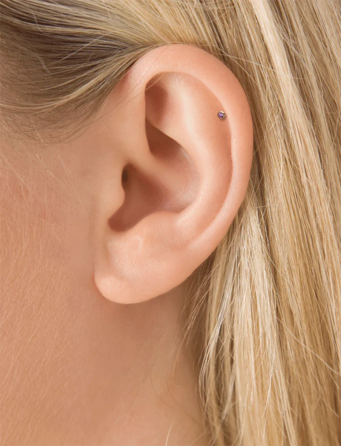 Scalloped Set Rose Purple Diamond Threaded Stud Earring With Titanium Backing - Image 14
