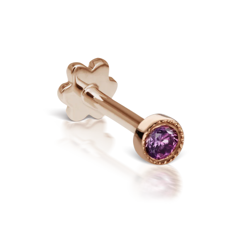 Scalloped Set Rose Purple Diamond Threaded Stud Earring With Titanium Backing - Image 15