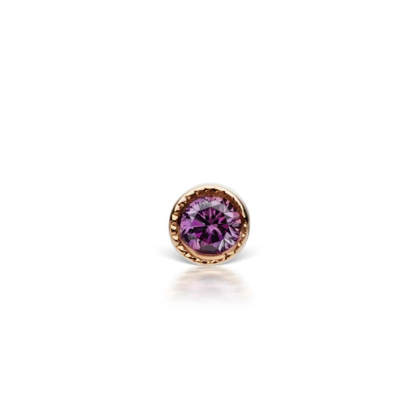Scalloped Set Rose Purple Diamond Threaded Stud Earring With Titanium Backing - Image 16