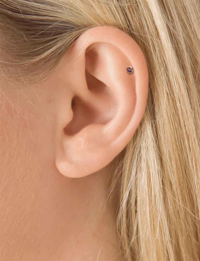 Scalloped Set Rose Purple Diamond Threaded Stud Earring With Titanium Backing - Image 17