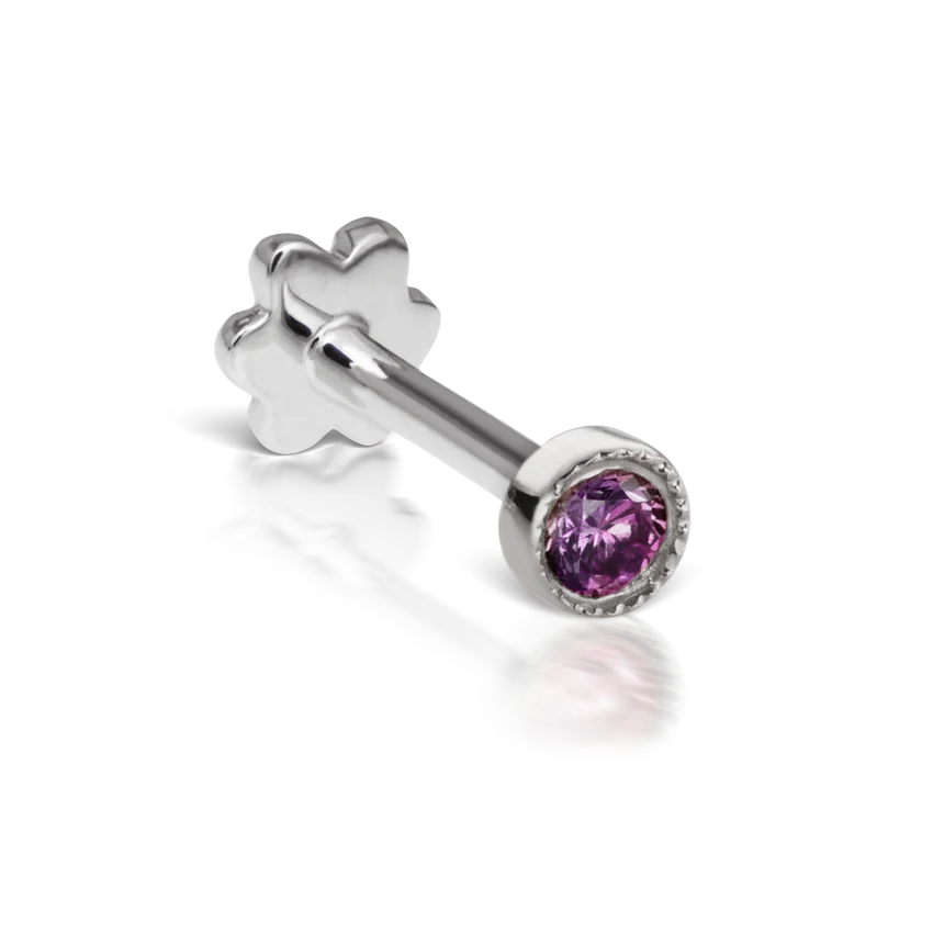 Scalloped Set Rose Purple Diamond Threaded Stud Earring With Titanium Backing - Image 5