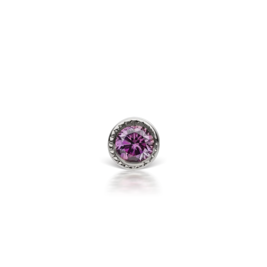 Scalloped Set Rose Purple Diamond Threaded Stud Earring With Titanium Backing - Image 6