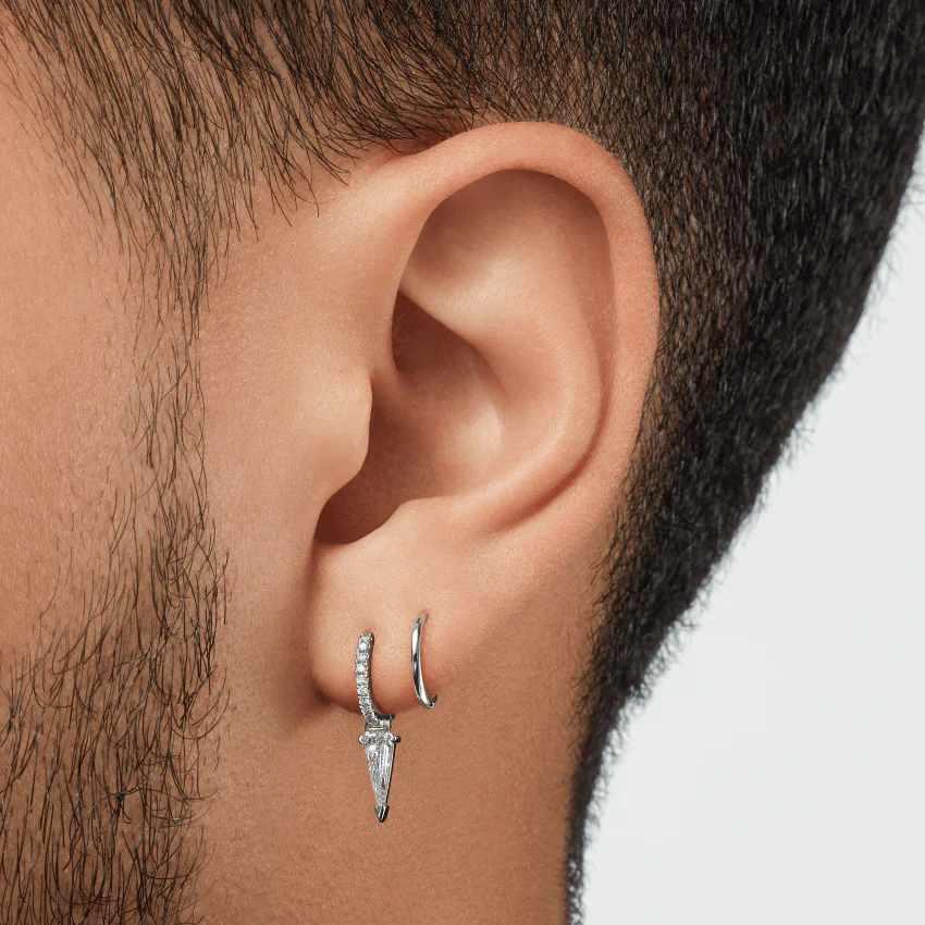 Silhouette Diamond Long Spike Eternity Hoop Earring - Image 12