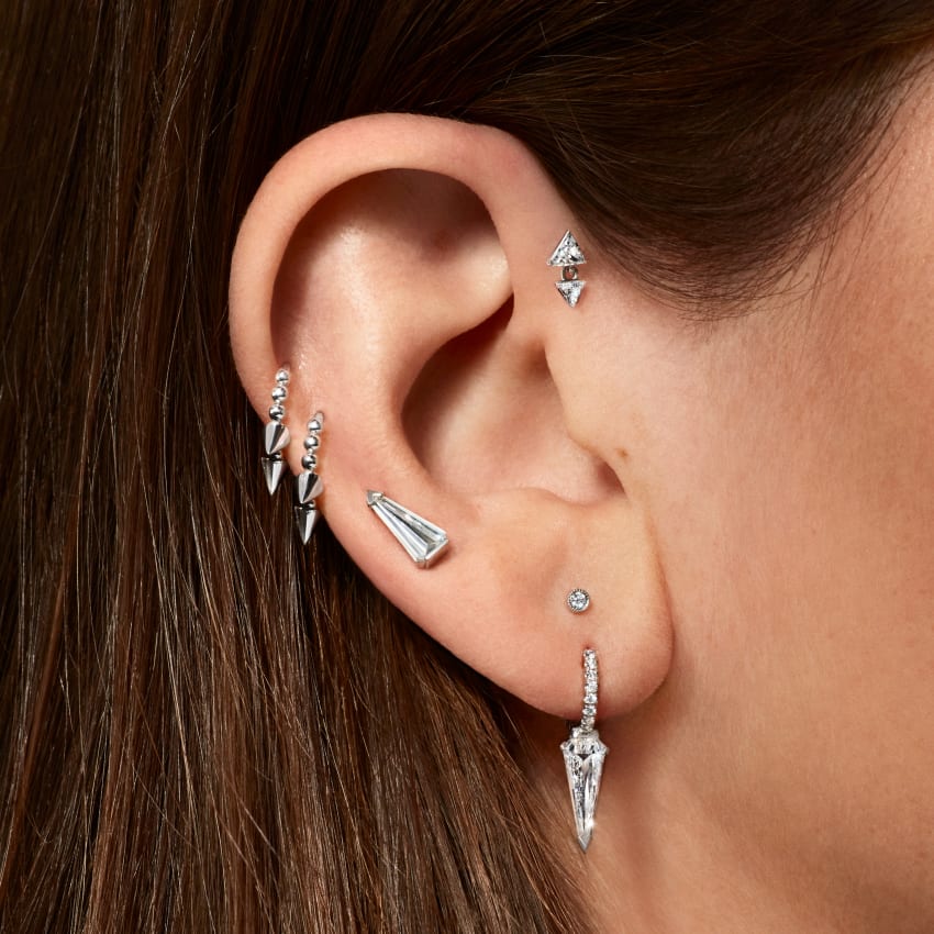 Silhouette Diamond Long Spike Eternity Hoop Earring - Image 16