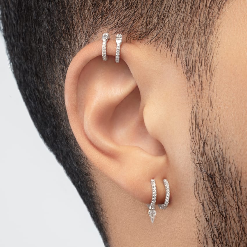 Silhouette Diamond Short Spike Eternity Hoop Earring - Image 25