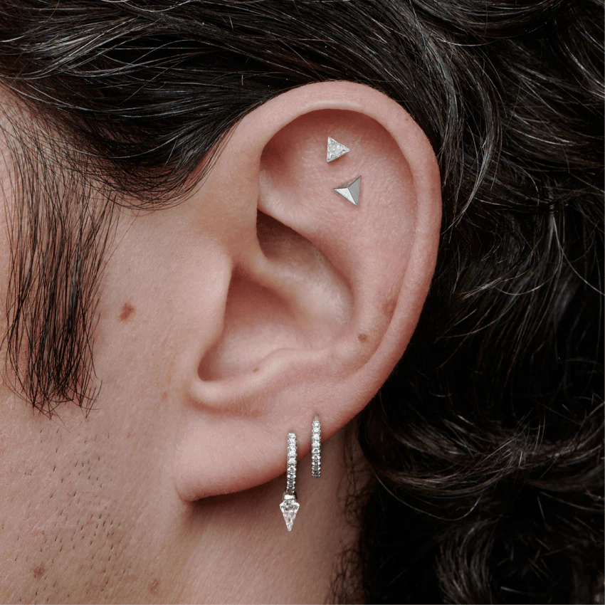 Silhouette Diamond Short Spike Eternity Hoop Earring - Image 36