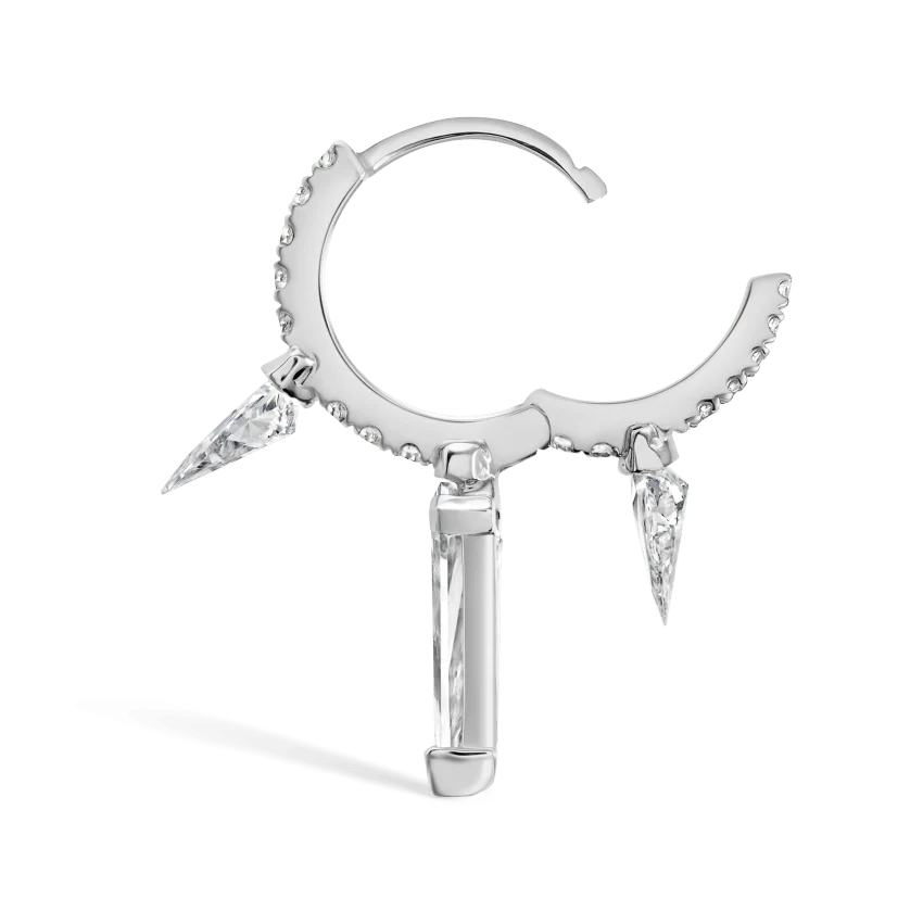 Silhouette Diamond Triple Long Spike Eternity Hoop Earring - Image 12