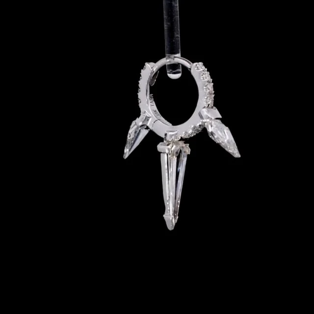Silhouette Diamond Triple Long Spike Eternity Hoop Earring - Image 16