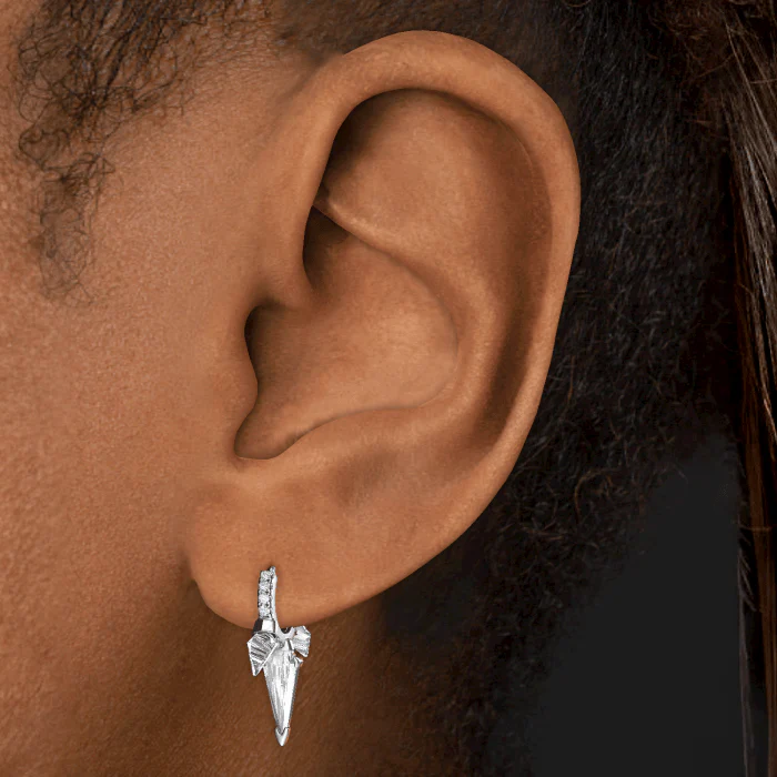 Silhouette Diamond Triple Long Spike Eternity Hoop Earring - Image 17