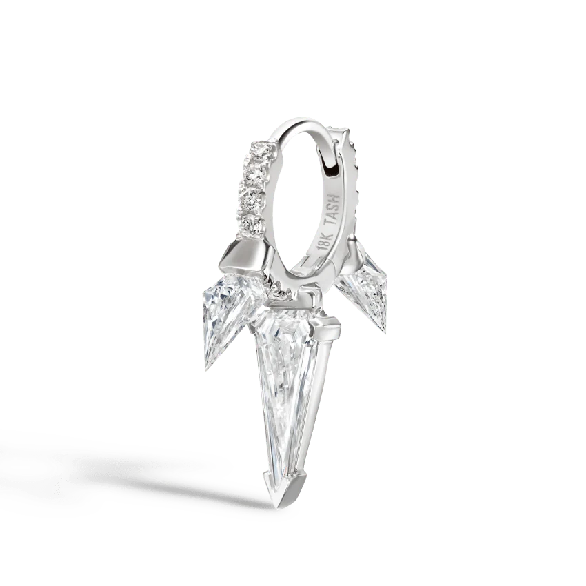 Silhouette Diamond Triple Long Spike Eternity Hoop Earring - Image 4