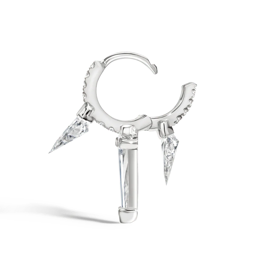 Silhouette Diamond Triple Long Spike Eternity Hoop Earring - Image 6
