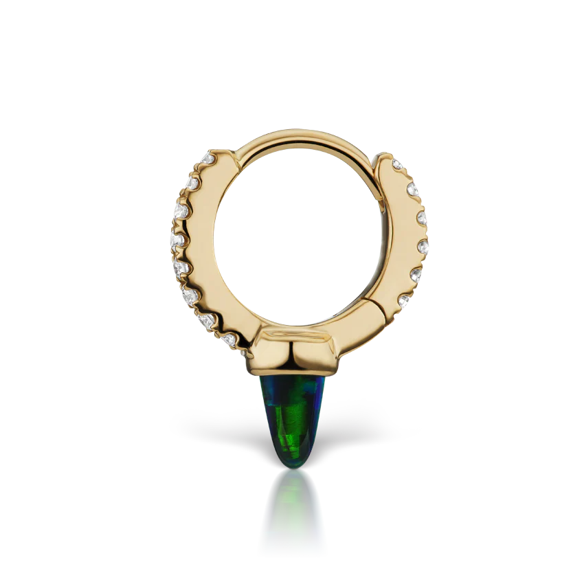 Single Short Black Opal Spike Diamond Eternity Hoop Earring - Image 10