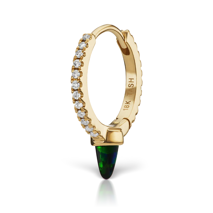 Single Short Black Opal Spike Diamond Eternity Hoop Earring - Image 11