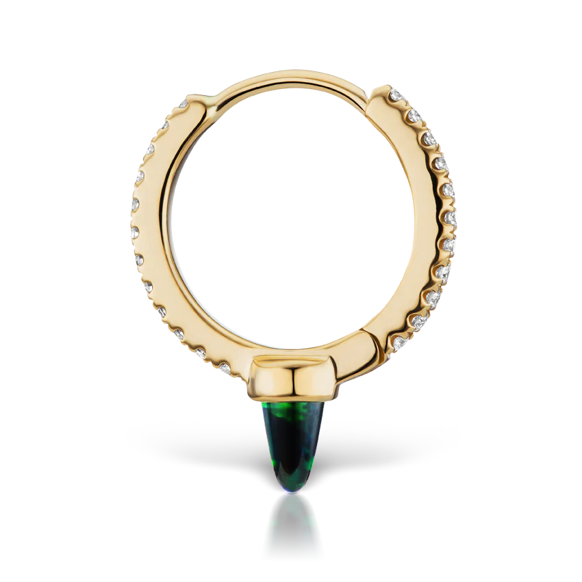 Single Short Black Opal Spike Diamond Eternity Hoop Earring - Image 13