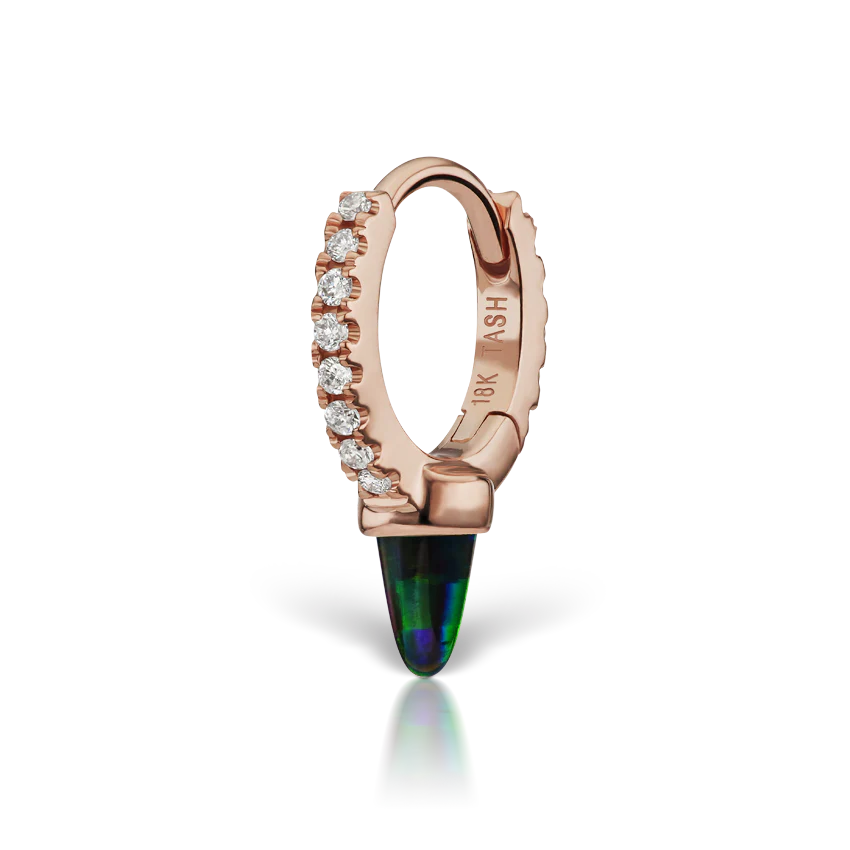 Single Short Black Opal Spike Diamond Eternity Hoop Earring - Image 14