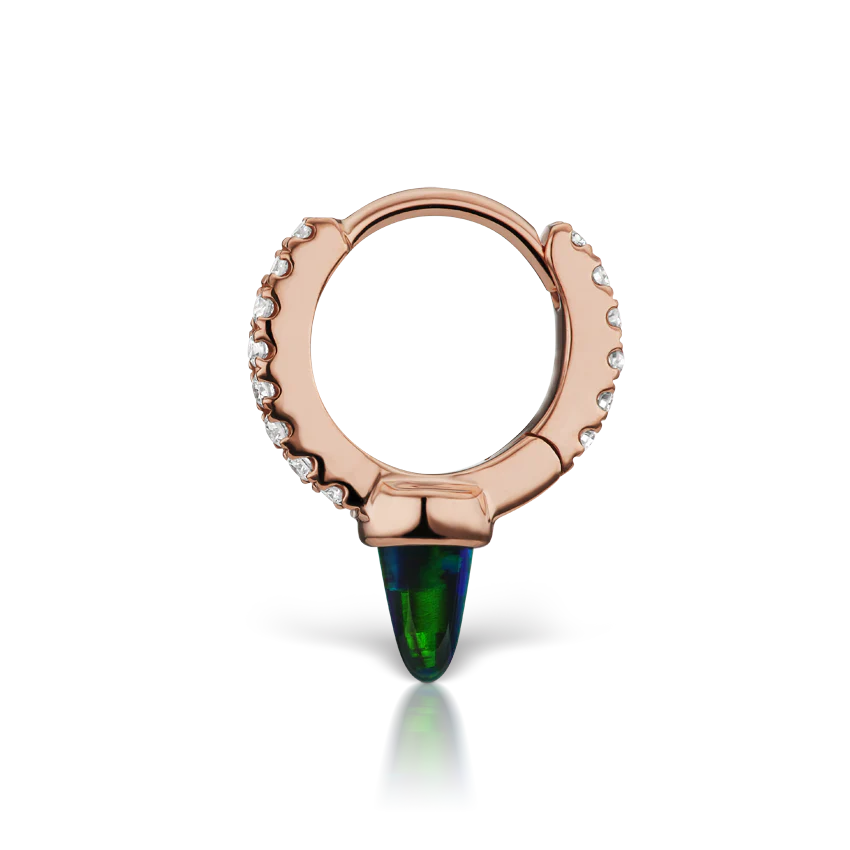 Single Short Black Opal Spike Diamond Eternity Hoop Earring - Image 16