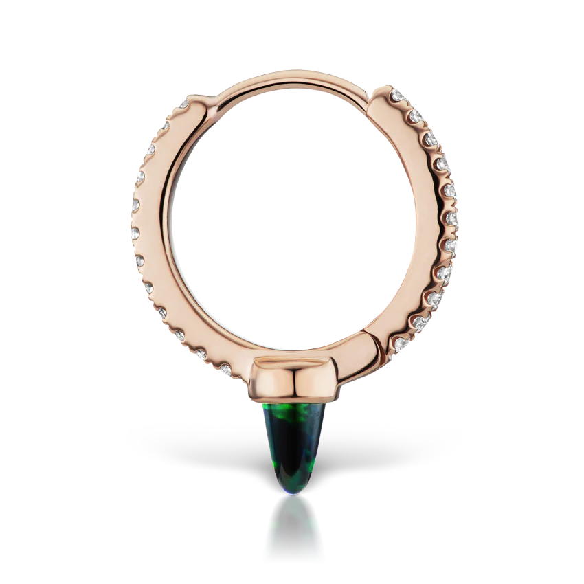 Single Short Black Opal Spike Diamond Eternity Hoop Earring - Image 19