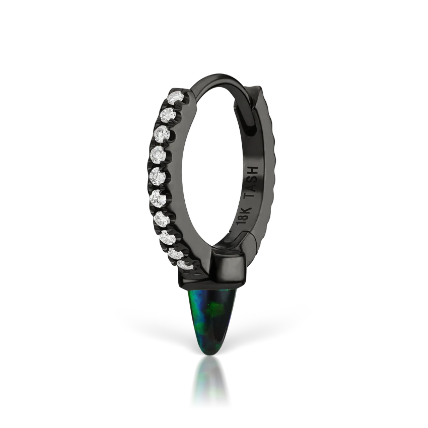 Single Short Black Opal Spike Diamond Eternity Hoop Earring - Image 20