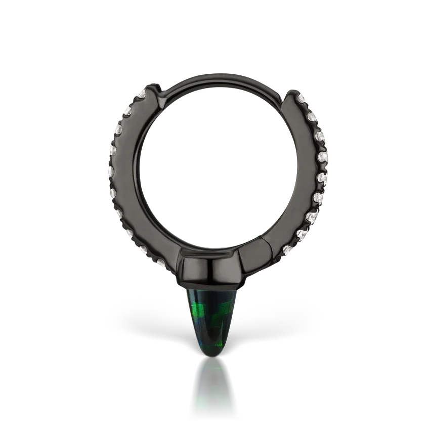 Single Short Black Opal Spike Diamond Eternity Hoop Earring - Image 22