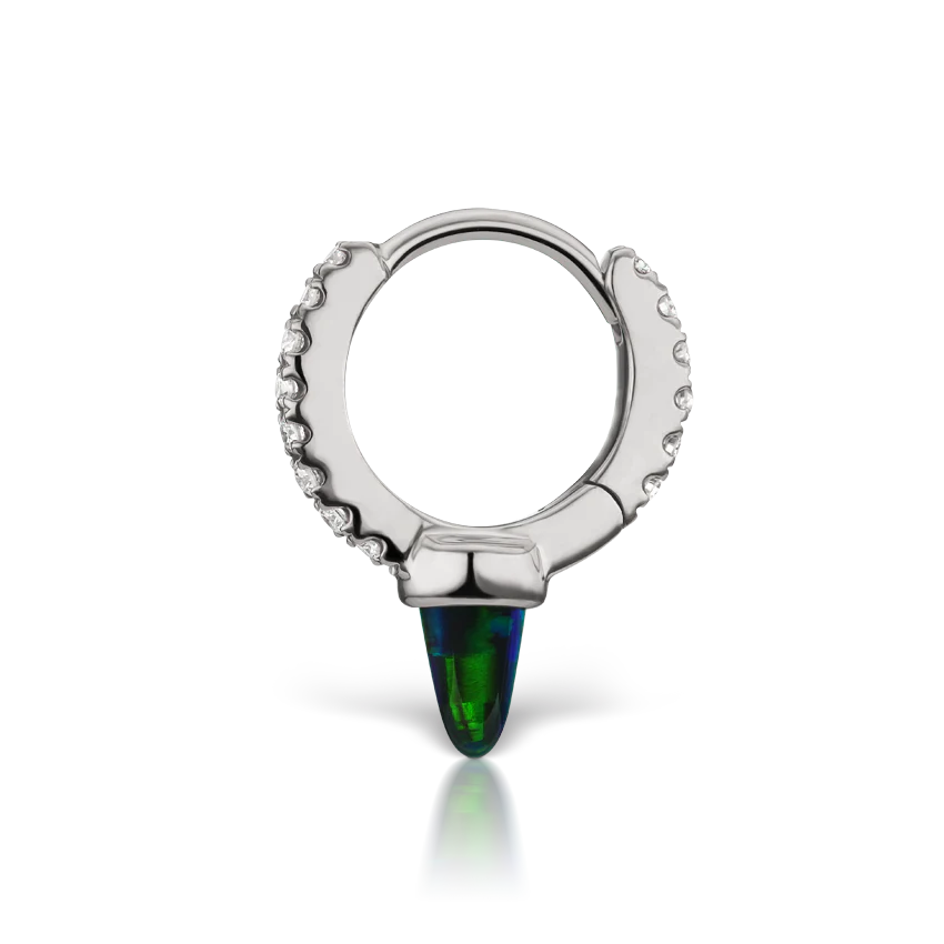 Single Short Black Opal Spike Diamond Eternity Hoop Earring - Image 4