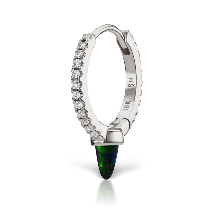 Single Short Black Opal Spike Diamond Eternity Hoop Earring - Image 5