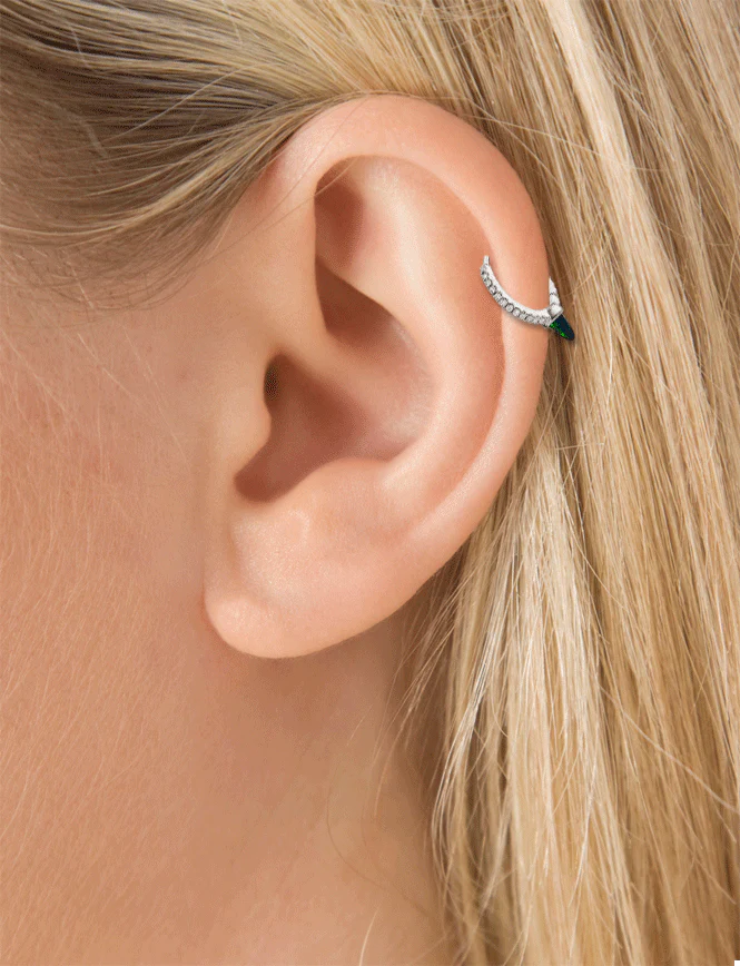 Single Short Black Opal Spike Diamond Eternity Hoop Earring - Image 6