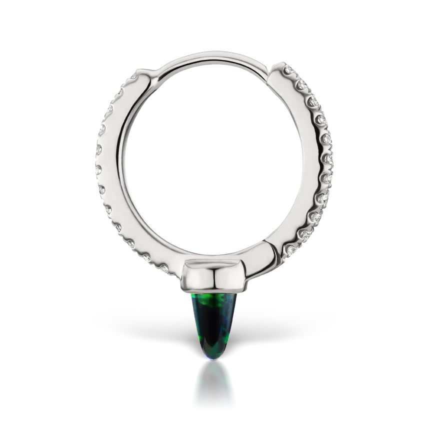 Single Short Black Opal Spike Diamond Eternity Hoop Earring - Image 7