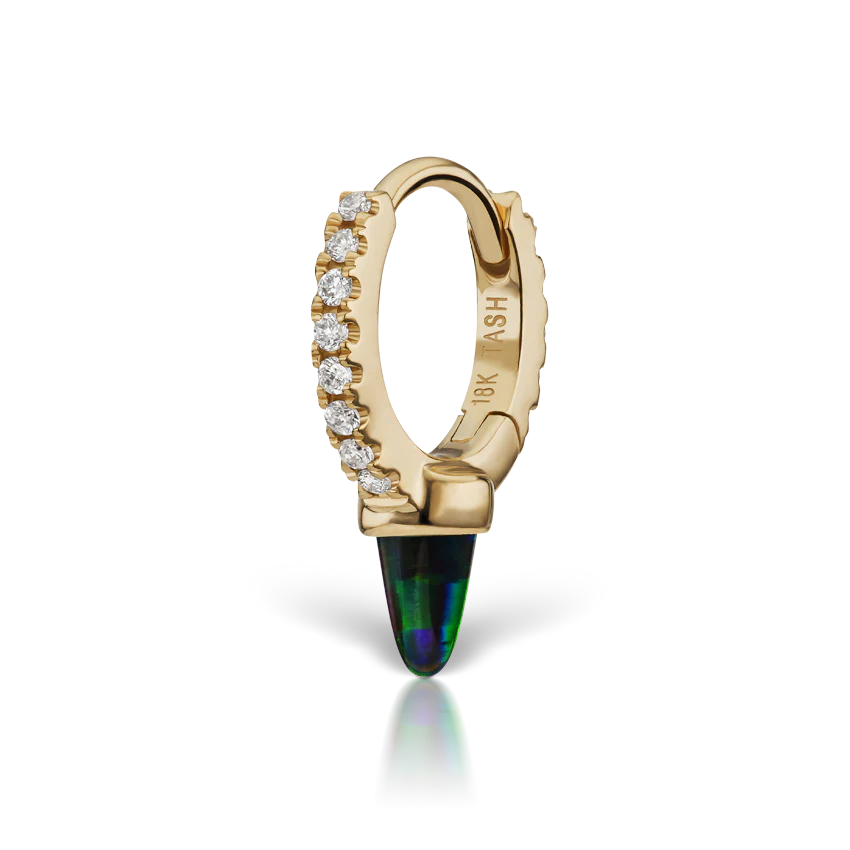 Single Short Black Opal Spike Diamond Eternity Hoop Earring - Image 8