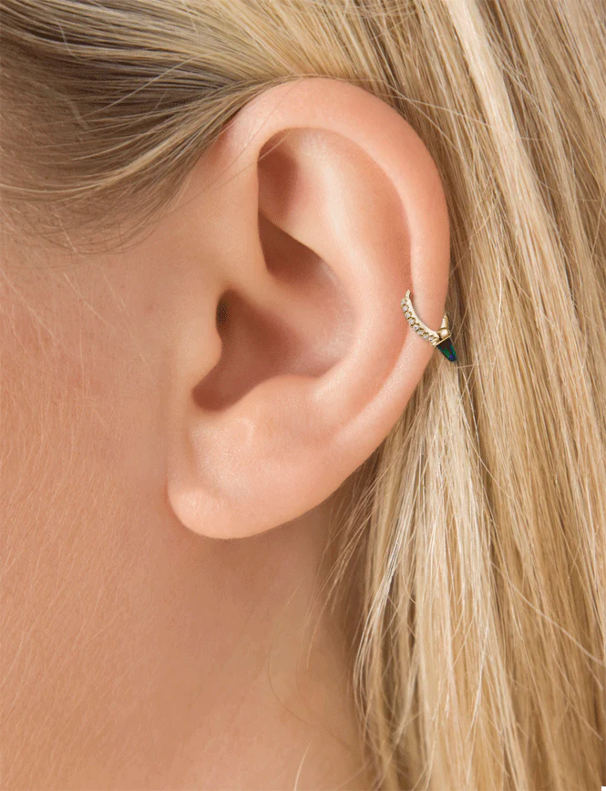 Single Short Black Opal Spike Diamond Eternity Hoop Earring - Image 9