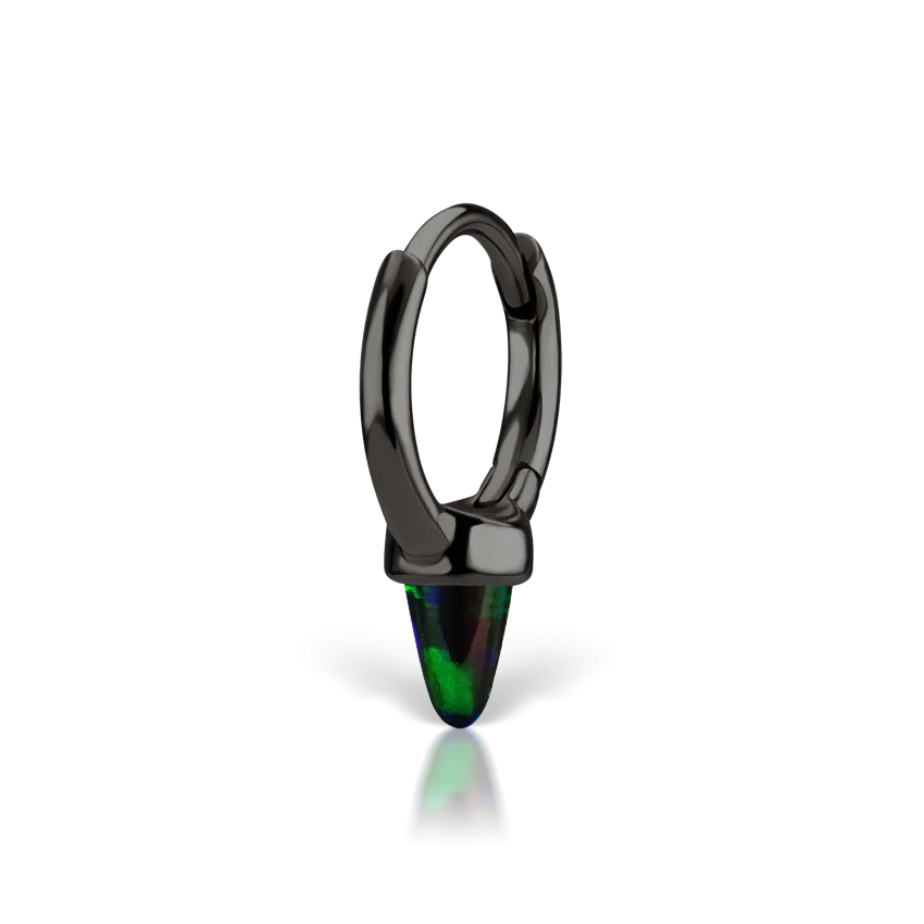 Single Short Black Opal Spike Hoop Earring (Non-Rotating) - Image 8