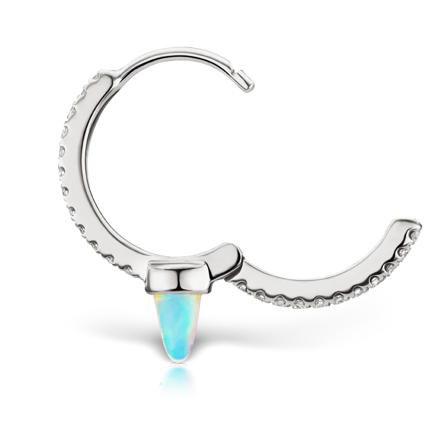 Single Short Opal Spike Diamond Eternity Hoop Earring - Image 10