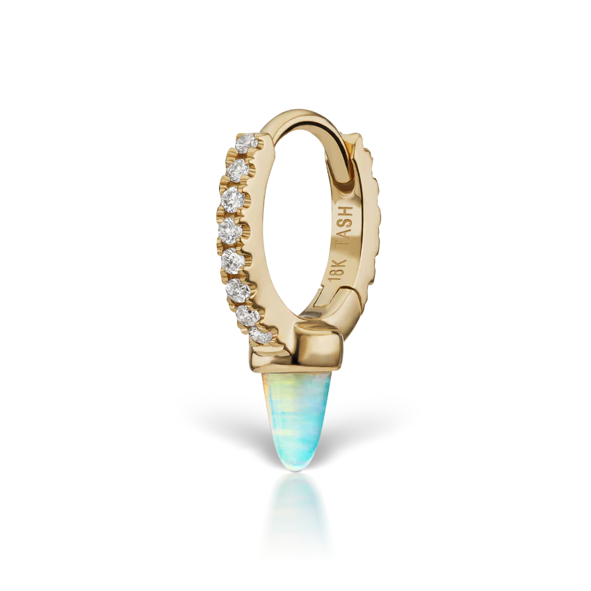 Single Short Opal Spike Diamond Eternity Hoop Earring - Image 11