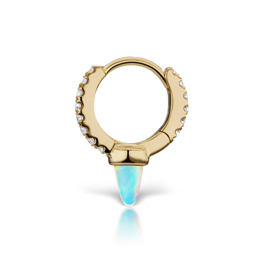 Single Short Opal Spike Diamond Eternity Hoop Earring - Image 12